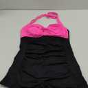 Tempt Me Women Tummy Control One Piece Swimsuits with Shorts Boyleg Retro Bathing Suit Halter Swimwear (Large, Pink Black)