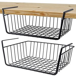Undershelf Storage Basket Under Shelf Wire Basket Household Metal Under Shelf Hanging Storage Bin Basket Slides Under Shelves for Storage Space Saving for Kitchen Pantry Bookshelf (Medium, 2 PCS)