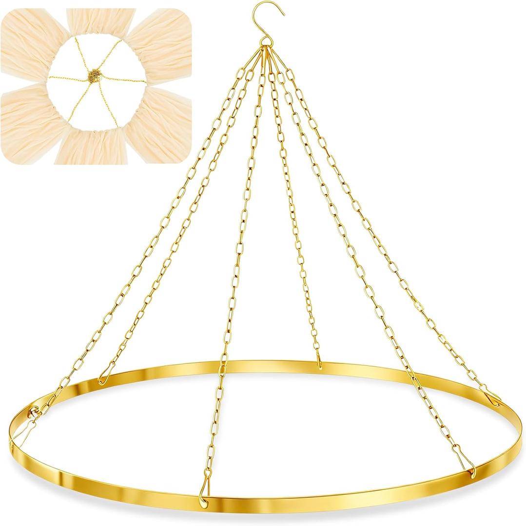 24 Inches Gold Metallic Ceiling Drapes Hanging Kit for 6 Panels Wedding Ceiling Drapes Canopy Hoop Metal Hardware Kit for Draping Fabric Indoor Outdoor Decorations