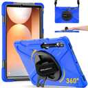 BRAECN for Samsung Galaxy Tab S10 Plus Case 2024/S9 Plus/S9 FE+/S8 Plus/S7 Plus /S7 FE 12.4 Inch,Heavy Duty Shockproof Case with S Pen Holder&360 Rotating Hand Strap/Kickstand Shoulder Strap,Blue