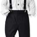 IDOPIP Toddler Kids Baby Boys 1st Christmas Outfit Gentleman Striped Shirt with Bowtie +Long Suspender Pants Overalls Clothes (12-18 Months, Black + White)