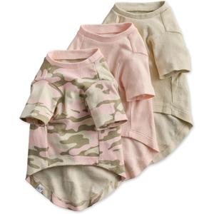 Multipack 100% Organic Cotton Dog Short Sleeve T-Shirt Pet Tees for All Breeds, Camo-Pink, Medium
