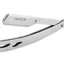 2 x Professional Silver Barber Straight Edge Razor for Men - Premium Single Blade Cutthroat Razor - 10 Replaceable Stainless Steel Blades - Anti Slip Razor Kit - Beard and Face Grooming (Silver)