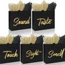 FYSUIMU 5 Senses Gift Bags for Him Her Five Senses Black Gift Bag with Ribbon Handles and 10 Pcs Tissue Paper Present Wrappings for Wedding Anniversary Valentine's Day Birthday