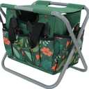 Folding Gardening Stool with Detachable Storage Tote Bag, Multifunctional Gardening Tools Set Organizer for Fishing and Camping,Portable Garden Chair Seat for Adults (Green Flower)