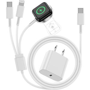 for 3 in 1 USB C Apple Watch Charger Magnetic iWatch Fast Charging Cable Cord 6ft and Type C Wall Plug Block for iPhone Apple Watch Series Ultra SE/10/9/8/7/6/5/4/3/2/iPhone 16 Pro Max/15/14/13/12/11