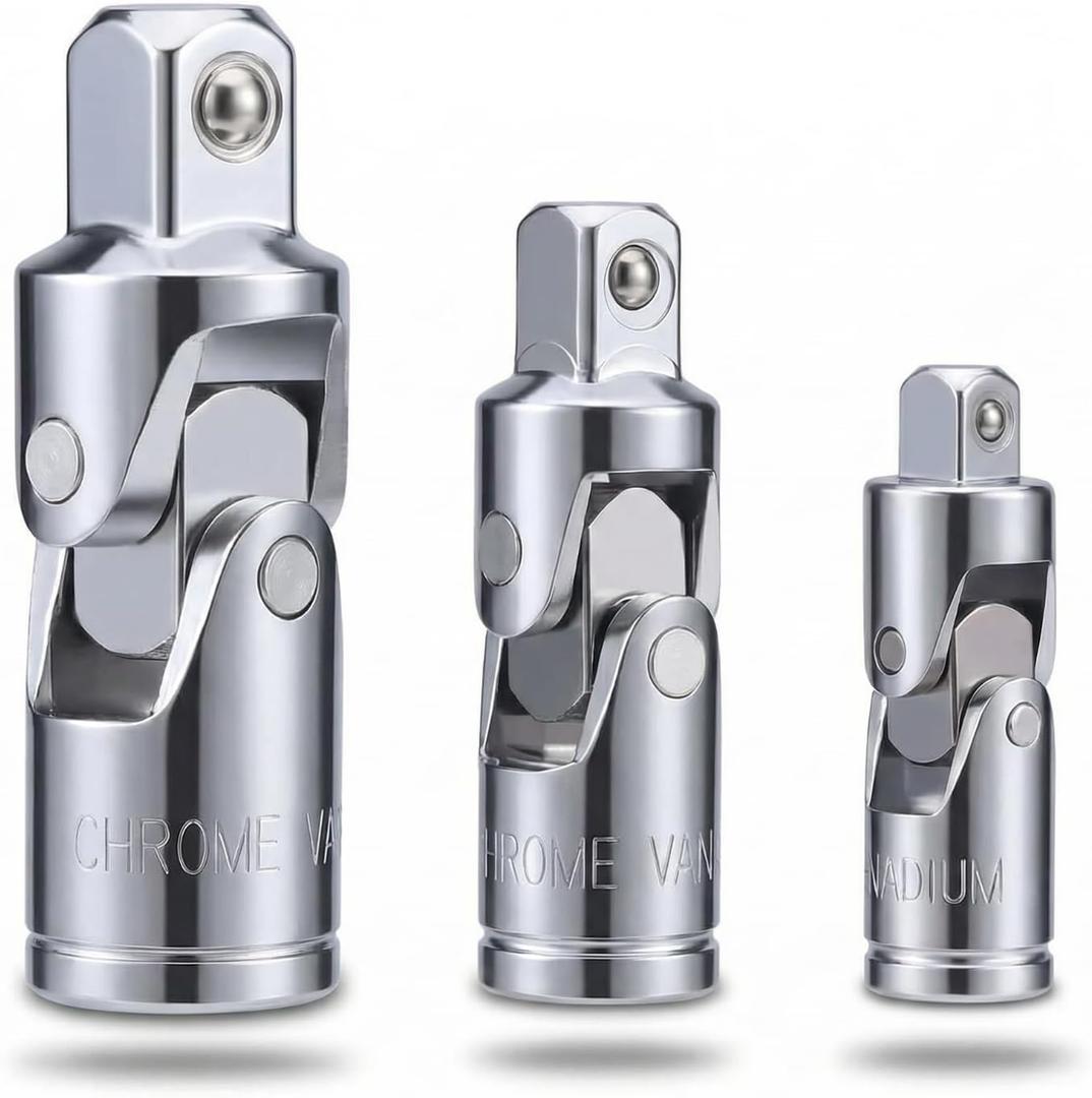 3 PCS Swivel Socket Adapter Set, Premium CR-V Universal Joint Impact Socket Adapter, 1/4" 3/8" 1/2" Drive Wobble Extension Set
