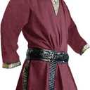 Gafeng Mens Medieval Costume Renaissance Pirate Halloween Viking Tunic Knight Cosplay Warrior LARP Shirts (XX-Large, Wind Red)