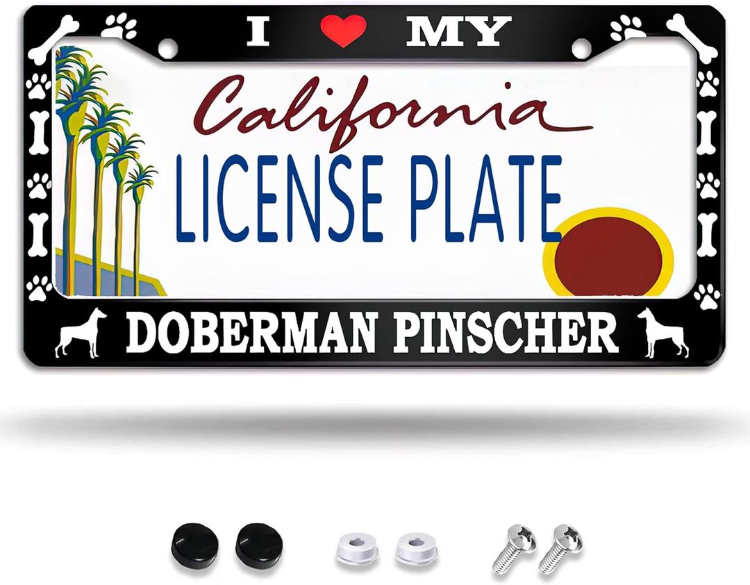 Larkverk I Love My Doberman Pinscher Dog Lovers License Plate Frame Decorative Aluminum Car Tag Cover Frames Stainless Metal License Plate Holder for Women Men Auto Accessories US Standard 12''x6''