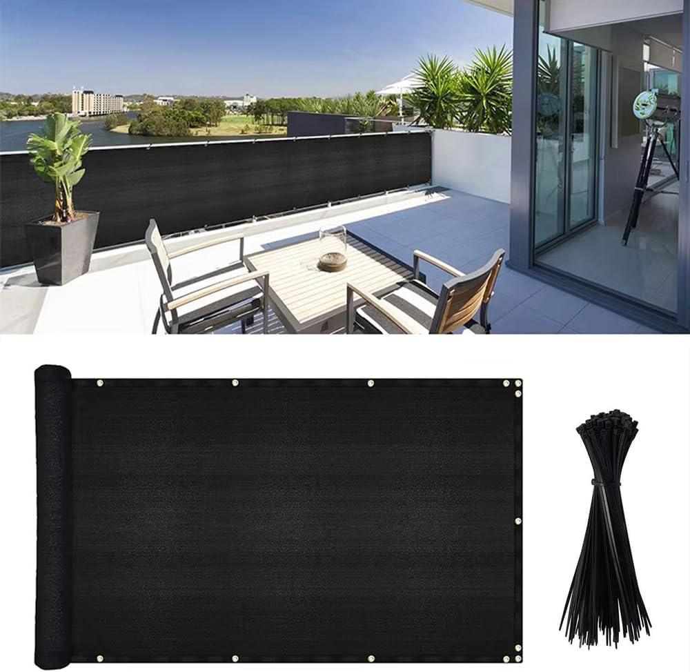 3x10Ft Balcony Privacy Screen, Apartment Railing Cover for Sunshade Wind & UV Protection, Outdoor Privacy Fence Screen for Patio, Terrace, Porch & Poolside Protection (Black)