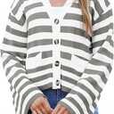 Saodimallsu Womens Striped Cardigan Sweaters Cropped Fall Button Open Front Long Sleeve Knit Sweater Coat with Pockets Medium