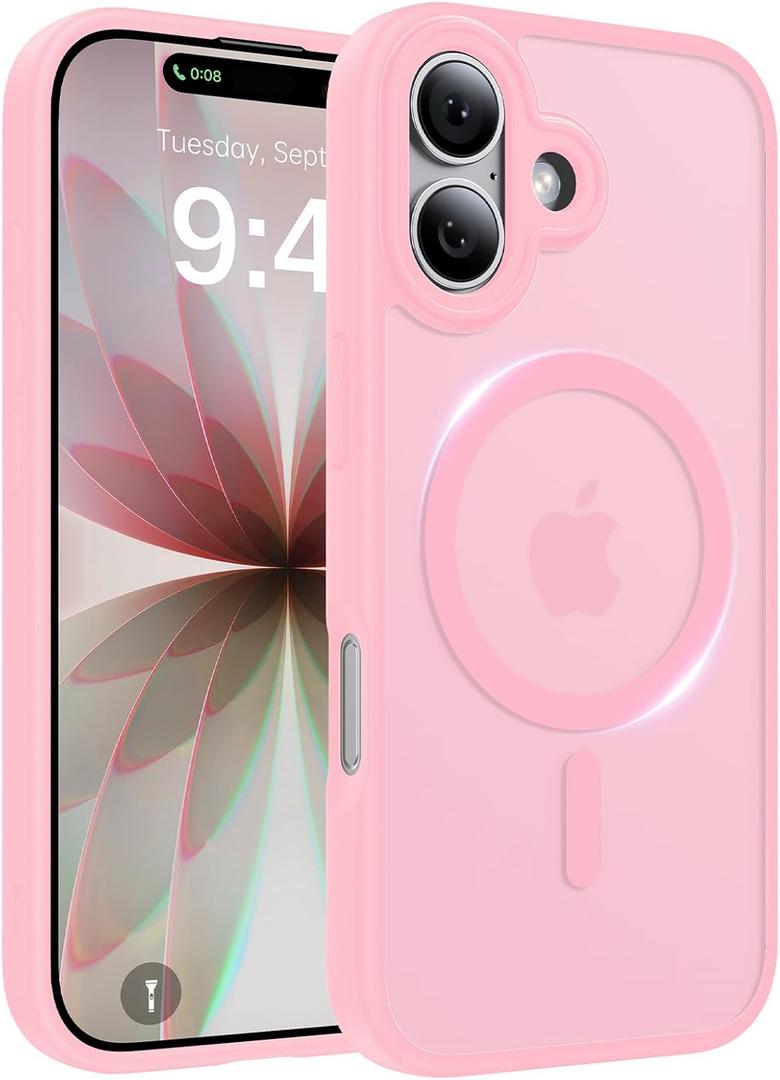 Magnetic for iPhone 17 Case, [Anti-Slip] [Military-Grade Drop Protection] [Camera Protection] Skin-Friendly Slim Translucent Shockproof Protective for iPhone 17 Phone Case, Pink
