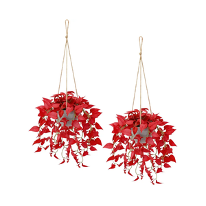 Christmas Hanging Plant, Fake Plants with Pots, 2 Pack Winter Artificial Plants, Faux Anthurium Leaf Basket for Wall Home Room Indoor Outdoor Decor