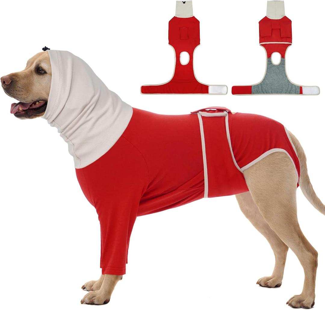 FUAMEY Dog Body Suits After Surgery, Anti-Licking Neuter Cone Alternatives, Turtle Neck Spay Recovery Suit Female, Surgical Suits for Male Post Surgery Onesie, Elastic Dogs Pet Recovery Suit (Red, XL) (New Version- Red)