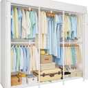 ULIFHOME E14C Heavy Duty Closet Organizer SystemFreestanding Clothing Racks for Hanging ClothesAdjustable Garment Rack 58" W 16" D 77" H Hold 860 lbsWhite Rack with White Cover