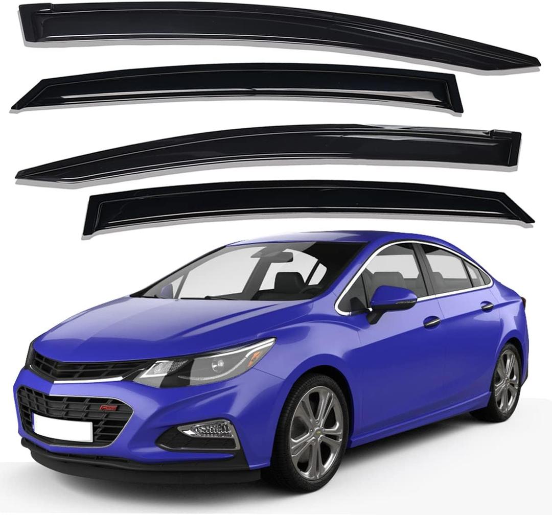 Lightronic Extra Durable Outside-Mount Auto Vent Window Visor, Fits 2016-2019 Chevrolet Cruze (EXCLUDES 2016 Cruze Limited), UV Protection Rain Guard, Original Wind Deflector, No-Drill, Smoke, 4-Pcs