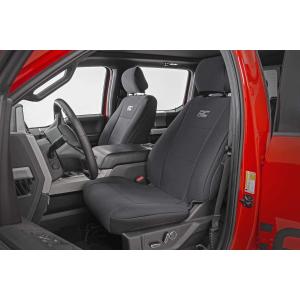 Rough Country Neoprene Seat Covers for Ford F-150 (2015-25), Lightning (2022-24), SuperDuty (2017-25) Crew Cab w/No Rear Arm Rest - Waterproof & UV Resistant, Foam Padded, Front & Rear Set