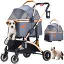 Pet Stroller for Small Dogs, Lightweight Small Dog Stroller for Dogs Cats with 6 Shock Absorption System, Detachable Carrier Suitable for Car Seat & Hand Carry, Safe Outings, Gray