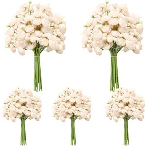 5 Bouquets Cream Ranunculus Artificial Flowers, 30 Pcs Silk Mini Faux Ranunculus Bouquet for Wedding, Bridal Shower, Centerpieces, and DIY Decorations