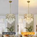 Modern Crystal Chandelier Gold Pendant, Round Crystal Light Fixture Hanging Lamp, for Dining Room, Restaurant, Hallway, Balcony, 15.7 inch, 75cm diameter, 26.8 to 42.5 height