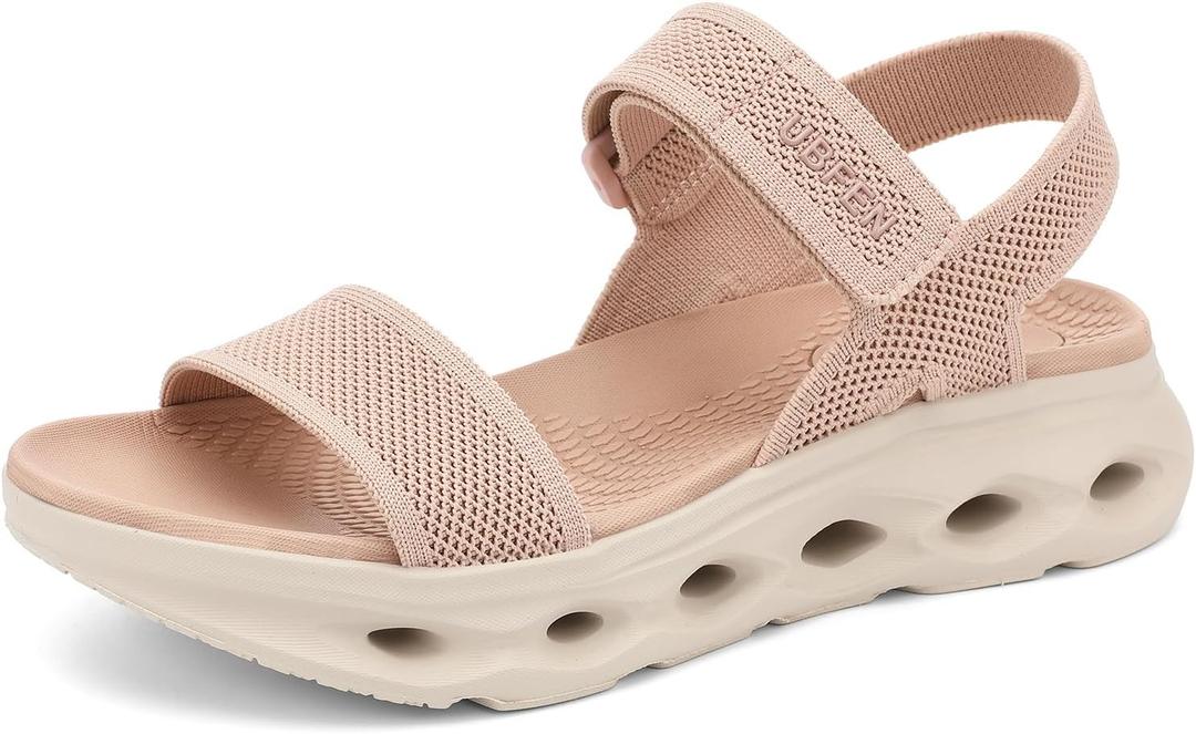 UBFEN Womens Comfortable Walking Sandals with Cushioned Sole | Non-Slip Rocker Bottom, Arch Support, Adjustable Straps, Lightweight Water Sport Platform Summer