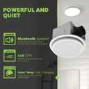 Homewerks 7130-20-BT Humidity Sensor Bathroom Fan with Color Changing LED Light and Bluetooth Speaker 110 CFM 1.5 Sones 3 Temperatures 3000K 4000K 5000K 1000 Lumens With Wall Switch