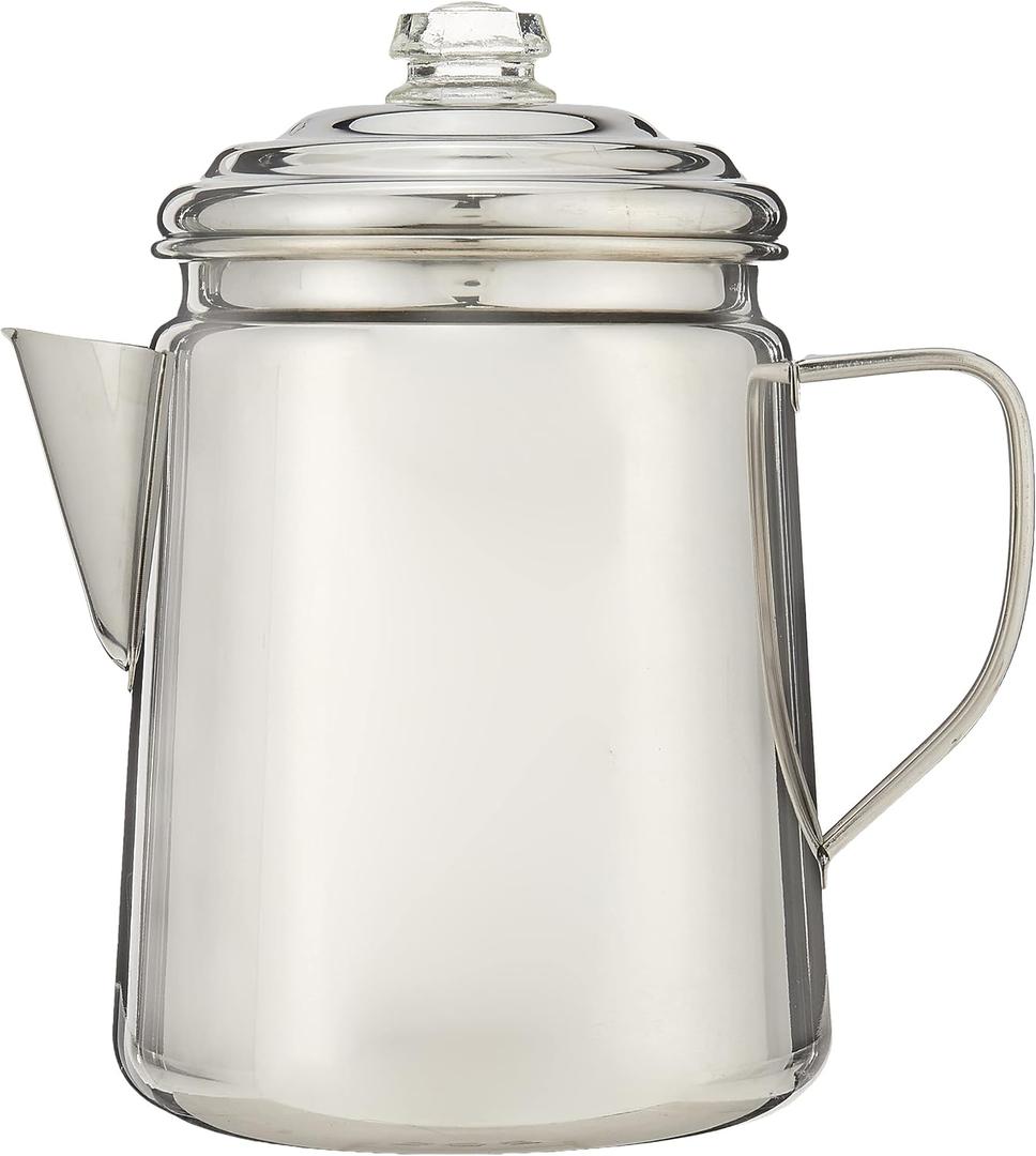 Coleman Stainless Steel Percolator Coffee Pot 12-Cup Capacity Lightweight Coffee Percolator No Filter Needed Durable Outdoor For Camping Backpacking RV Stovetop Campfire & More (One Size)