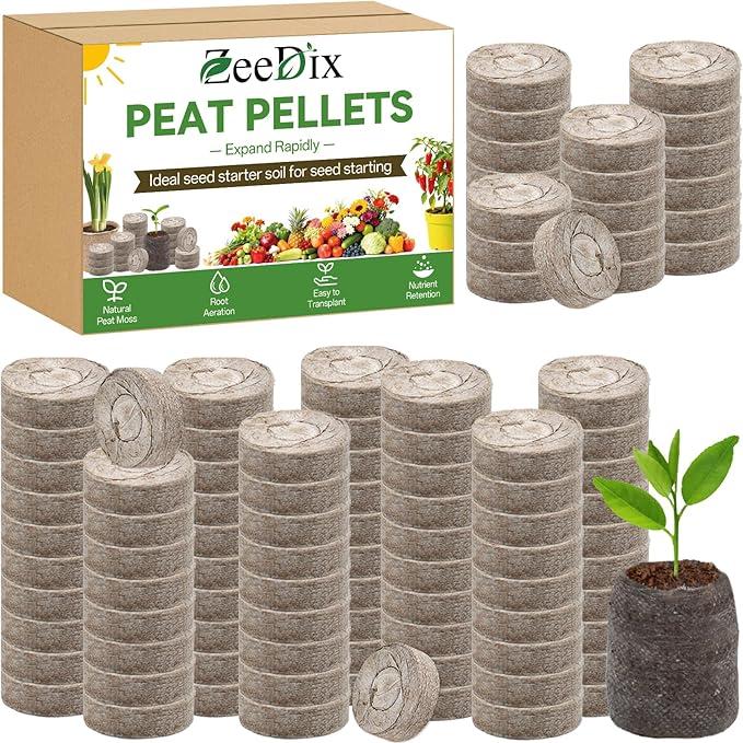ZeeDix 200 Pcs (30mm) Peat Pellet Fiber Soil Plant Seed Starters Seed Starter Pellets Pods Compressed Peat Pellets for Grow Herbs, Plant, Flowers, Vegetables, Seed Pods for Planting Easy Transplant