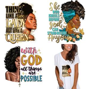 5 x 6pcs Iron On Patches Decals for Clothing T-Shirt Heat Press Decal Design Black Women Heat Transfer Sticker Decoration Applique