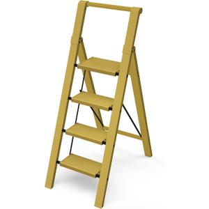 Taranta 4 Step Ladder, Lightweight Aluminum Step Stool with Convenient Handgrip, Folding Ladder with Anti-Slip Pedals, 330lbs Capacity Stepladder for Home, Office, Kitchen - Twilight Yellow
