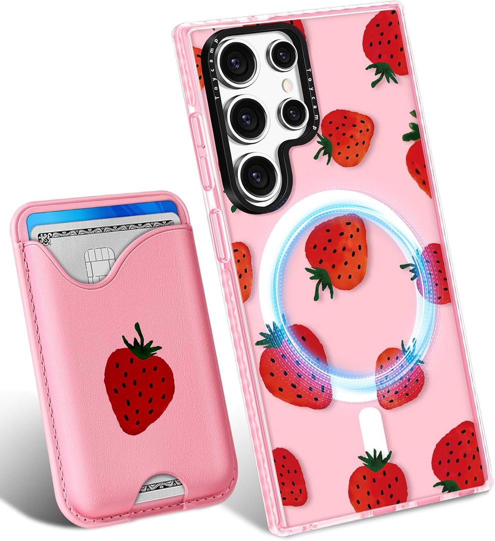 Toycamp for Samsung Galaxy S23 Ultra Case - Compatible with Magsafe Credit Card Holder Wallet Magnetic Girls Cute Girly Teens Kawaii Unique Strawberry Design Phone Cover for Galaxy S23 Ultra