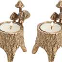 NIKKY HOME Mushroom Candle Holder Set of 2, Cute Tealight Candle Holders for Centerpiece Table Decorations, Decorative Stand for Tea Light Candles, Votive Candles, Cottagecore Fall Decor - Gold