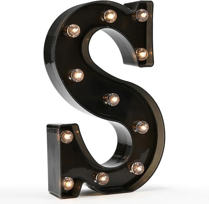 Light Up Black Alphabet Marquee Letters Sign LED Marquee Number Lights Sign for Night Light Home Bar Christmas Lamp Birthday Party Wedding Decoration S (5.31x1.77x8.66 inches)