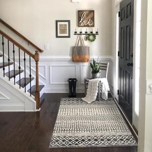 3x5 Rug for Living Room, Ultra Soft Non Slip Moroccan Washable Rug, Distressed Entryway Rugs, Low-Pile Throw Carpet Black Rugs for Bedroom Kitchen Living Room Dinning Room