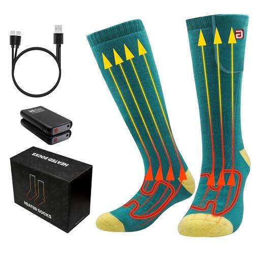 MMlove Heated Socks for Teenagers Youth,3 Heat Settings, 4000mAh Battery, Electric Heated Socks for Middle Senior High School,Washable Rechargeable Foot Warmers for Skiing,Snowboarding,Hiking,Cycling