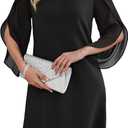 RUMIA Cocktail Dresses for Women Chiffon Sleeve Wedding Guest Dress  (Black, L)