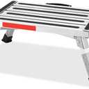 Safety RV Steps, Yagud Height Adjustable Folding Platform Step with 17" X 12" Anti-Slip Surface, Rubber Feet, Handle, Reflective Strips, and T Level, Aluminum RV Step Stool Supports Up to 1000lbs (Silver Black)