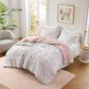 Madison Park Soft Plush Comforter Long Faux Fur Design, Mid Century, Modern All Season Down Alternative Bedding Set with Matching Sham, Full/Queen, Gia, Blush/White 3 Piece