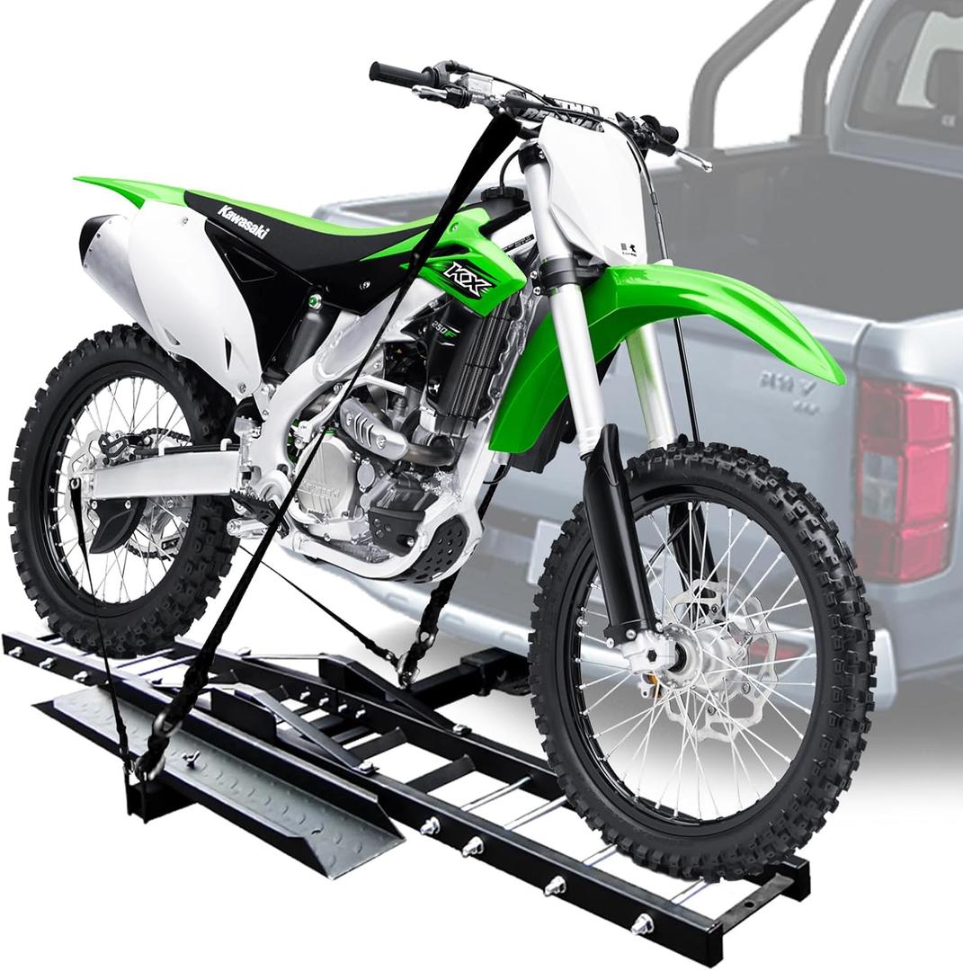 Grandroad Auto Motorcycle Hitch Carrier, 500LBS Heavy Duty Steel Dirt Bike Carrier with Loading Ramp, Anti-Tilt Locking Device, Motorcycle Rack for Dirt Bike Hitch Hauler