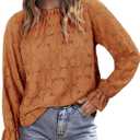 StunShow Women Eyelet Shirts Long Sleeve Shirts for Women Lace Dressy Embroidered Blouses 2025 Fashion Top (Brown, S)