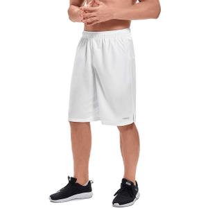 LEAO Men's Basketball Shorts with Zipper Pockets Quick Dry Loose-fit Sports Workout Running Shorts (XX-Large, White-mesh Fabric)