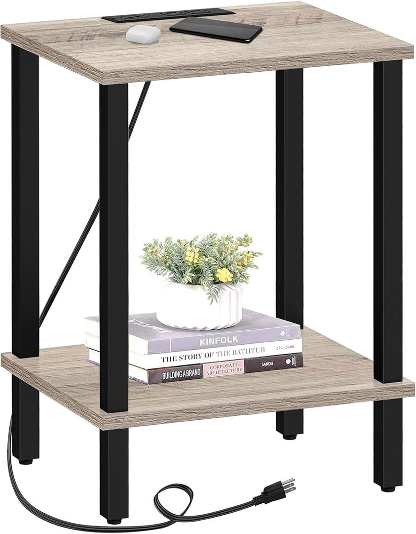 TUTOTAK End Table with Charging Station, Small Side Table with Outlets, Nightstand Bedside Table, 2-Tier Storage Shelf for Small Space, Living Room, Bedroom, Greige TB01BG040 TUTOTAK End Table with Charging Station, Small Side Table with Outlets, Nightstand Bedside Table, 2-Tier Storage Shelf for Small Space, Living Room, Bedroom, Greige TB01BG040