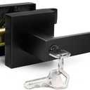 Matte Black Door Handle, Door Knobs with Lock and Key, Interior & Exterior Door Handles with Reversible Lever, Heavy Duty Lock Set for Bedroom Bathroom, 1-Pack