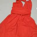 LCNBA Women's Halter V Neck Ruffled Hem Mesh Dress Ruched Flowy Mini Dress Red, Small