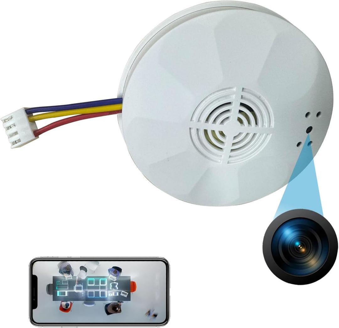 4K Ultra WiFi Hidden Camera, Smoke Detector Shaped Cameras with Clear Night Vision, 800mAh Rechargerable Battery,Video Recording, with Wired 120V AC Connector Home Security Cam (9120 Model) (White)