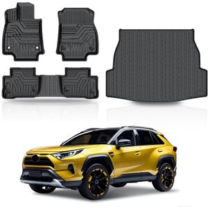 KUST Floor Mats & Trunk Cargo Mat for Toyota RAV4 2019-2025, All Weather Rear Trunk Cargo Liner for RAV4 Accessories TPE Rubber Raised Edge 4PCS