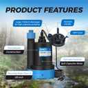 1/3 HP Submersible Water Pump 2400GPH Small Sump Pump Thermoplastic Electric Portable Transfer Utility Pump Clean for Swimming Pool Basement Garden Pond