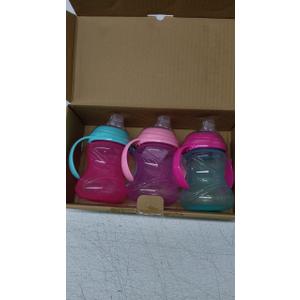Nuby Clik-It Grip N' Sip Soft Spout No-Spill Training Sippy Cup with Handles - (3-Pack) 10 oz - 4+ Months - Aqua/Purple/Pink