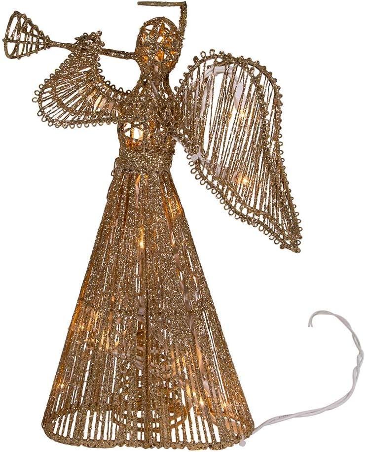 12-Inch 20 Light Incandescent Gold Glitter Angel Tree Topper