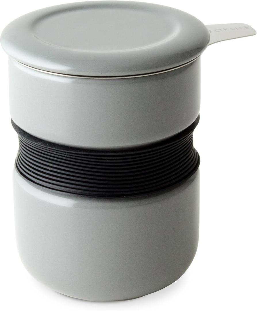 FORLIFE Curve Asian Style Tea Cup with Infuser and Lid 12 ounces, Gray